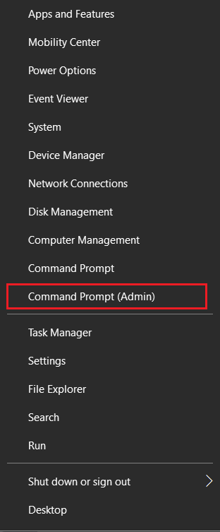 fare clic con il pulsante destro del mouse sul menu di avvio e selezionare cmd prompt admin |  Come risolvere gli elementi di registro rotti in Windows 10