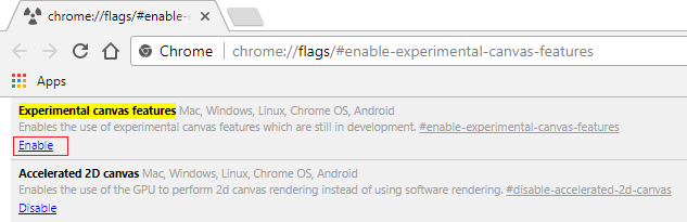 実験的なキャンバス機能の下にある[有効にする]をクリックします