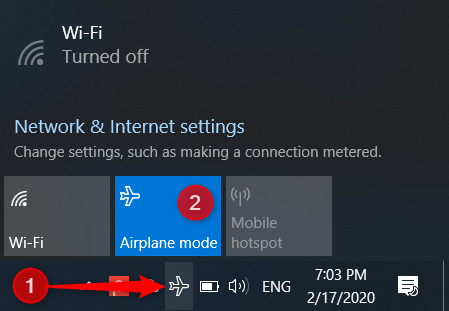 Desactivar el modo avión en Windows 10