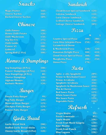 Cloud Ocean Cafe menu 