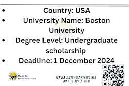 Study Free in USA - Boston University Fully funded Trustee Scholarships 2024-2025 for Undergraduate International Students