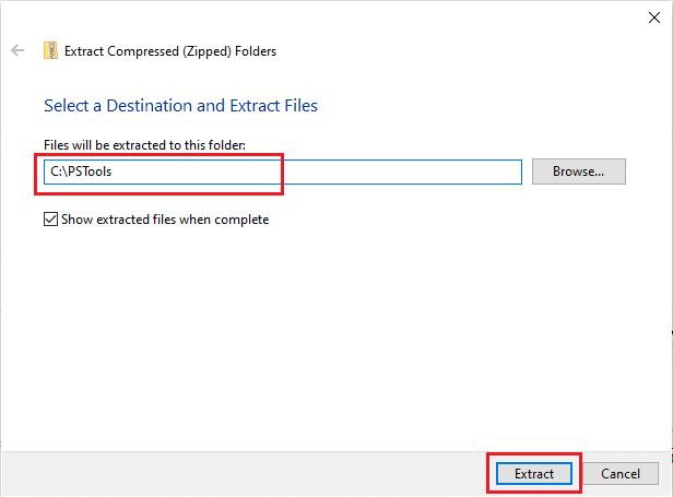 Determina la posizione e fai clic su Estrai.  Come correggere l'errore del file system 2147219196