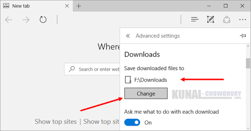 how to change default microsoft edge download directory