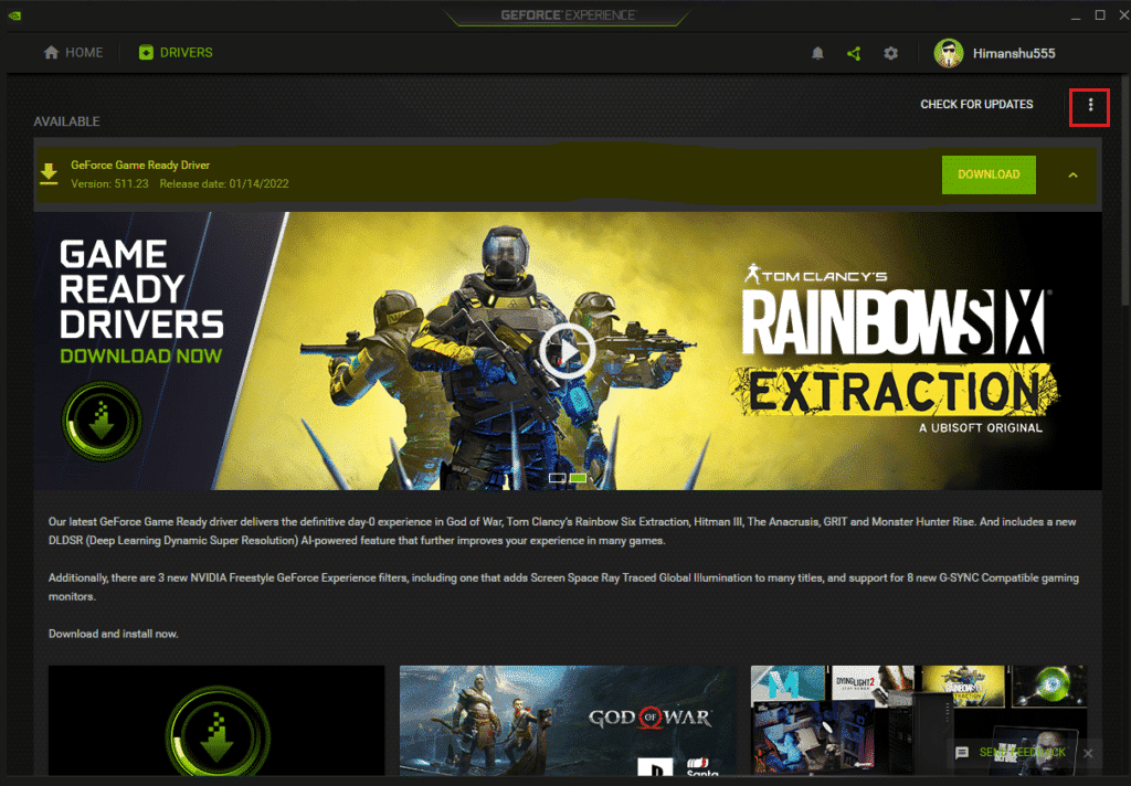 kliknij ikonę trzech kropek geforce experience.  Jak ręcznie dodać grę do GeForce Experience