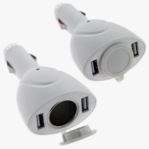 GTMax White 2-Port USB Car Charger Vehicle Power Adapter with Extra Socket for Sprint Samsung Intercept Moment 2 M910 CDMA Cellphone