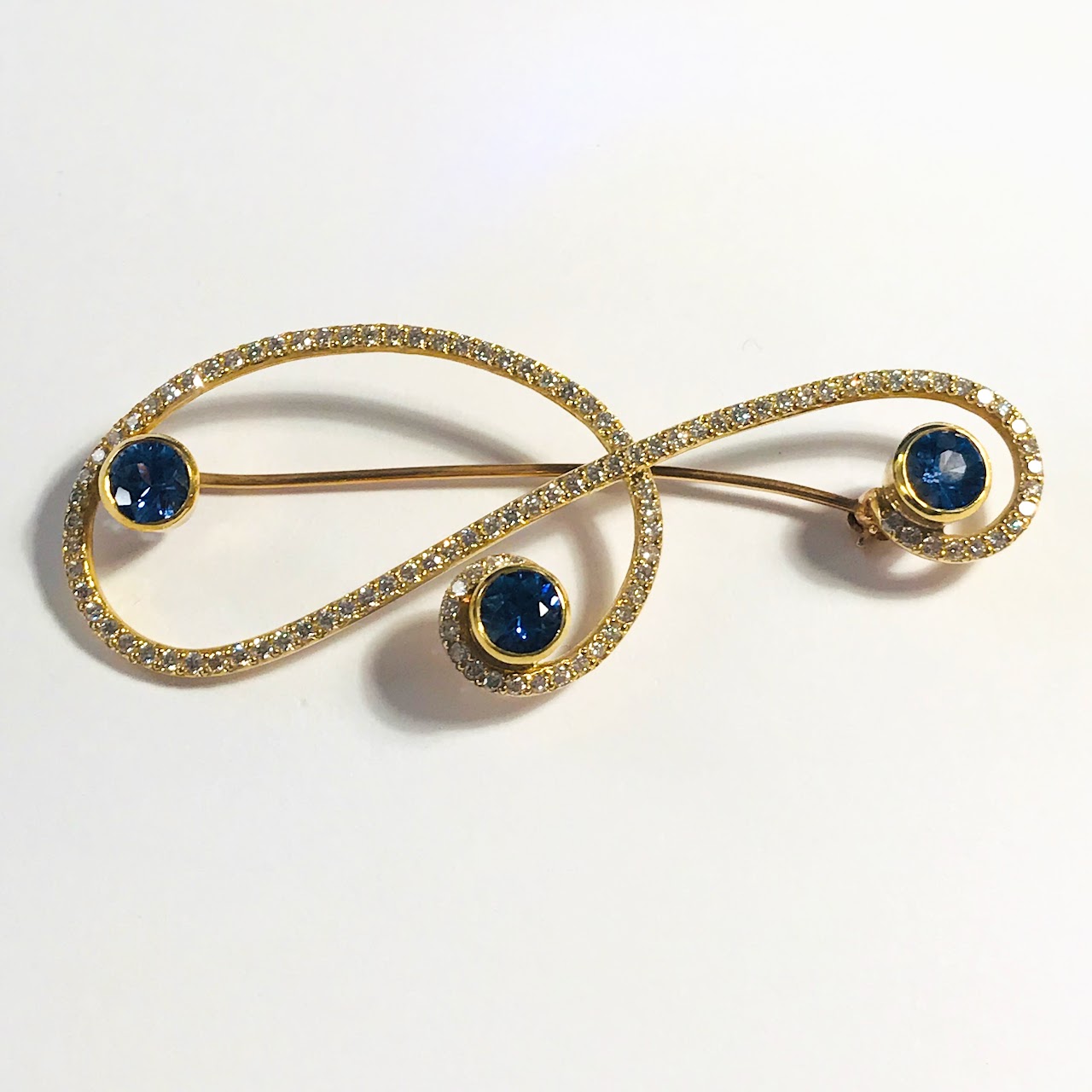 18K Gold, Diamond and Tanzanite Michael B. Brooch