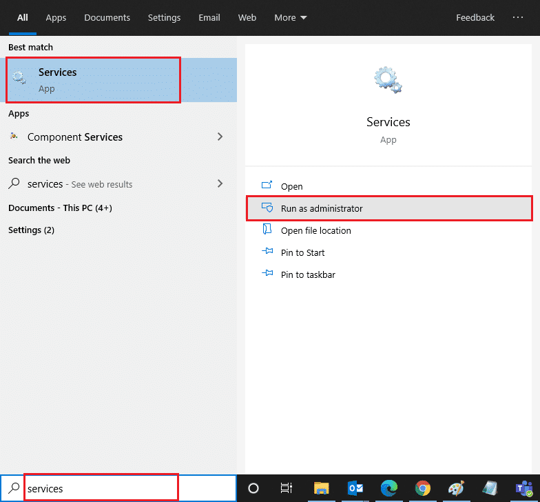 กดปุ่ม Windows และพิมพ์ Services ตามที่แสดง  จากนั้นคลิกที่ Run as administrator  แก้ไขตัวเลือก WiFi ไม่แสดงใน Windows 10