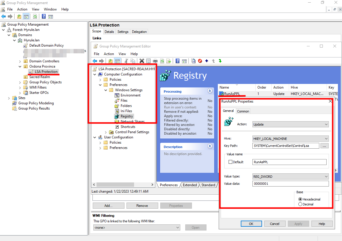 Registry editor to implement LSA protection screenshot by White Oak Security. Run as PPL box hughtlighted. 