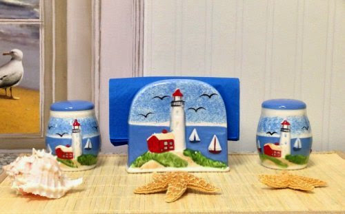  Tuscan Island Lighthouse Hand Painted Napkin, Salt  &  Pepper, 81528 by ACK