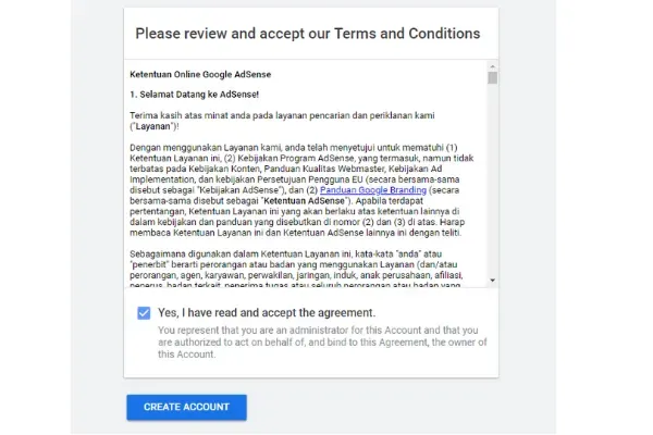 term and conditions adsense