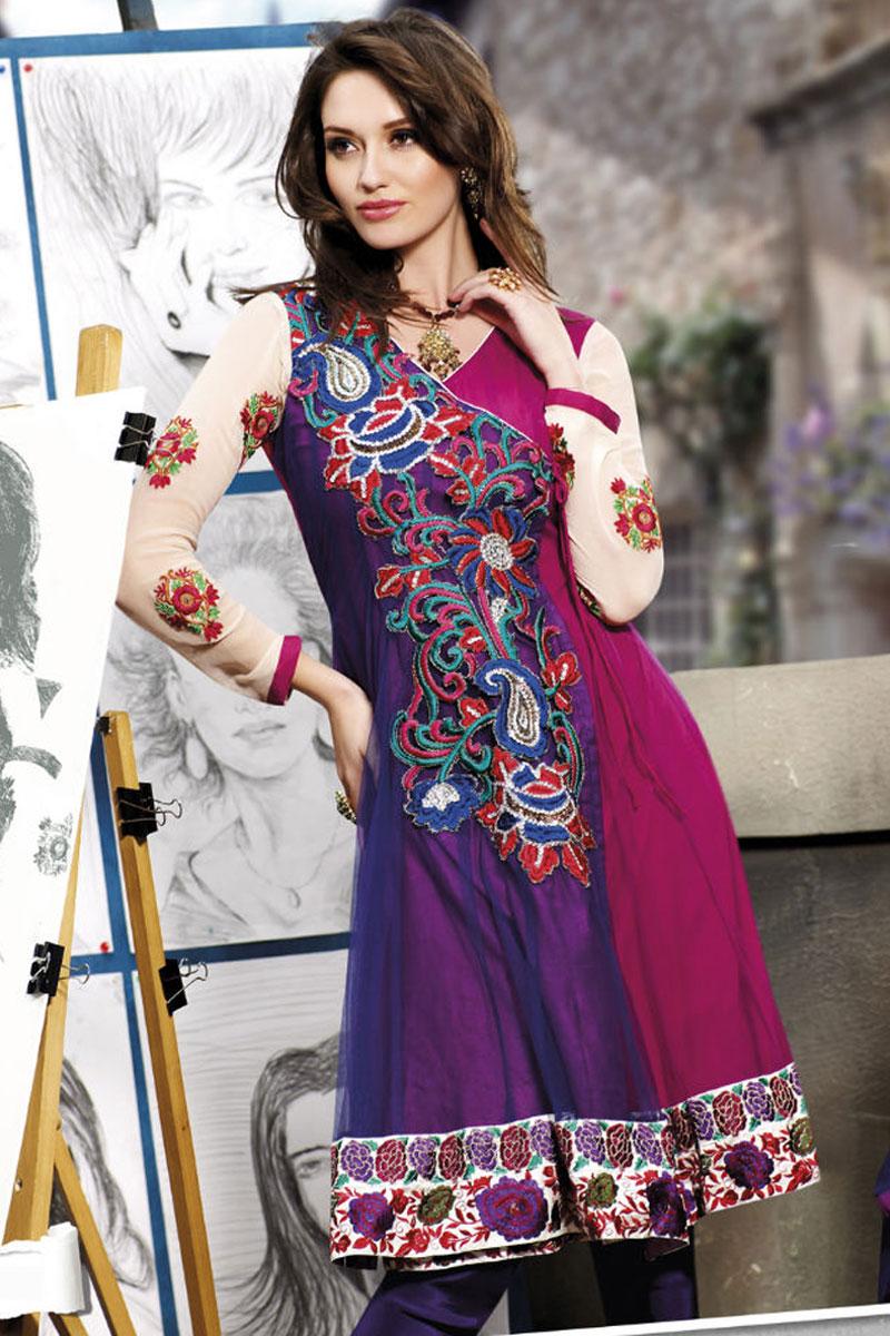 Violet Wedding and Festival Embroidered Anarkali Churidar Kameez   139.00