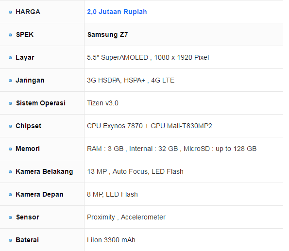 Harga dan Spesifikasi Samsung Z7 