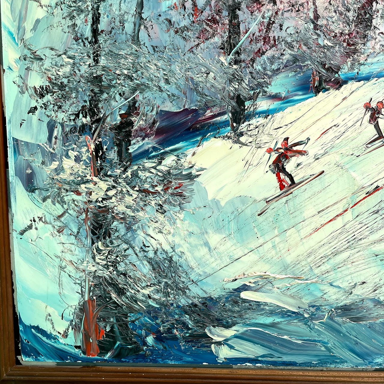 Morris Katz Signed Skiing Scene Oil Painting