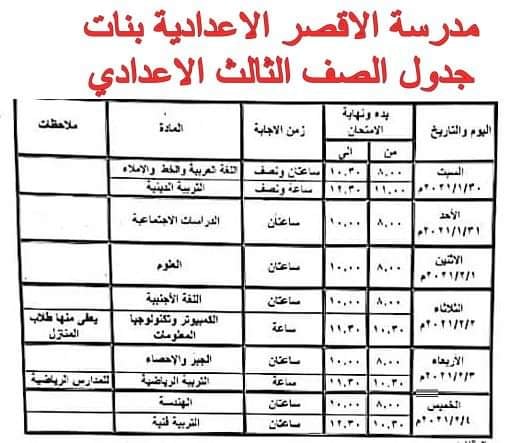 جدول امتحانات محافظة الأقصر نصف العام 2022 ابتدائي واعدادي