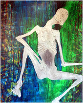 Painting of an alien-like figure, believed to be a self portrait. Featured in Nick Broomfield's Kurt & Courtney documentary. 