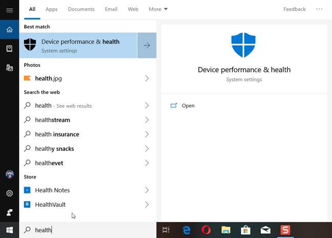 Gezondheid zoeken in Windows 10