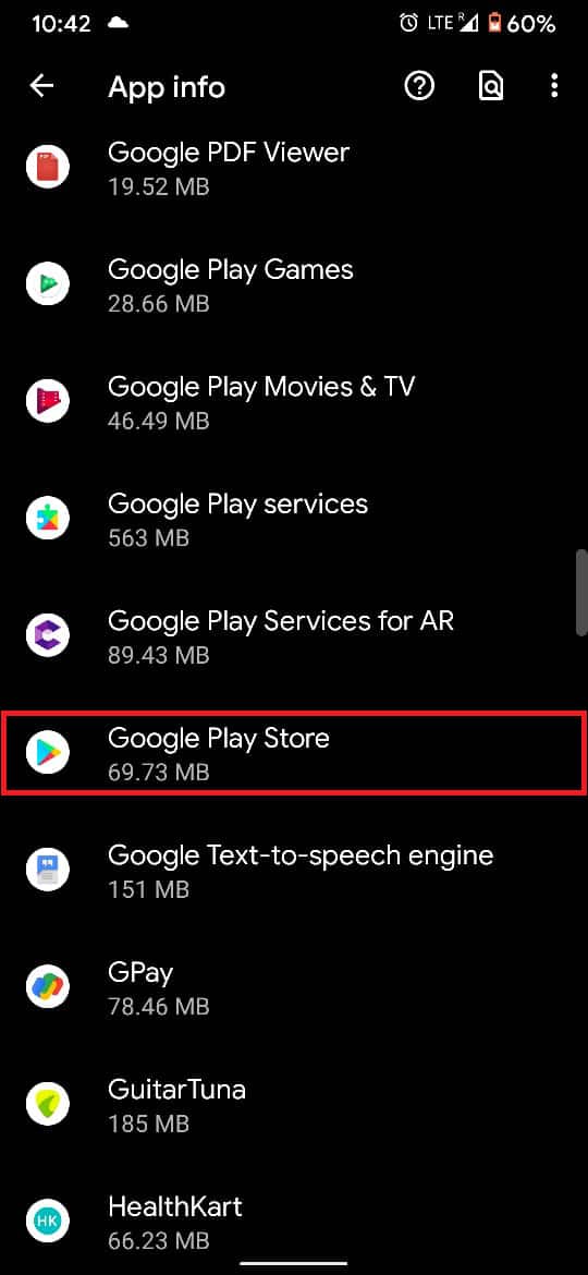 จากรายการแอปพลิเคชัน ให้ค้นหา Google Play Store แล้วแตะที่มัน
