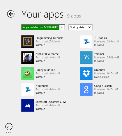 Windows 8.1, app, elenco, Store, installato, non installato