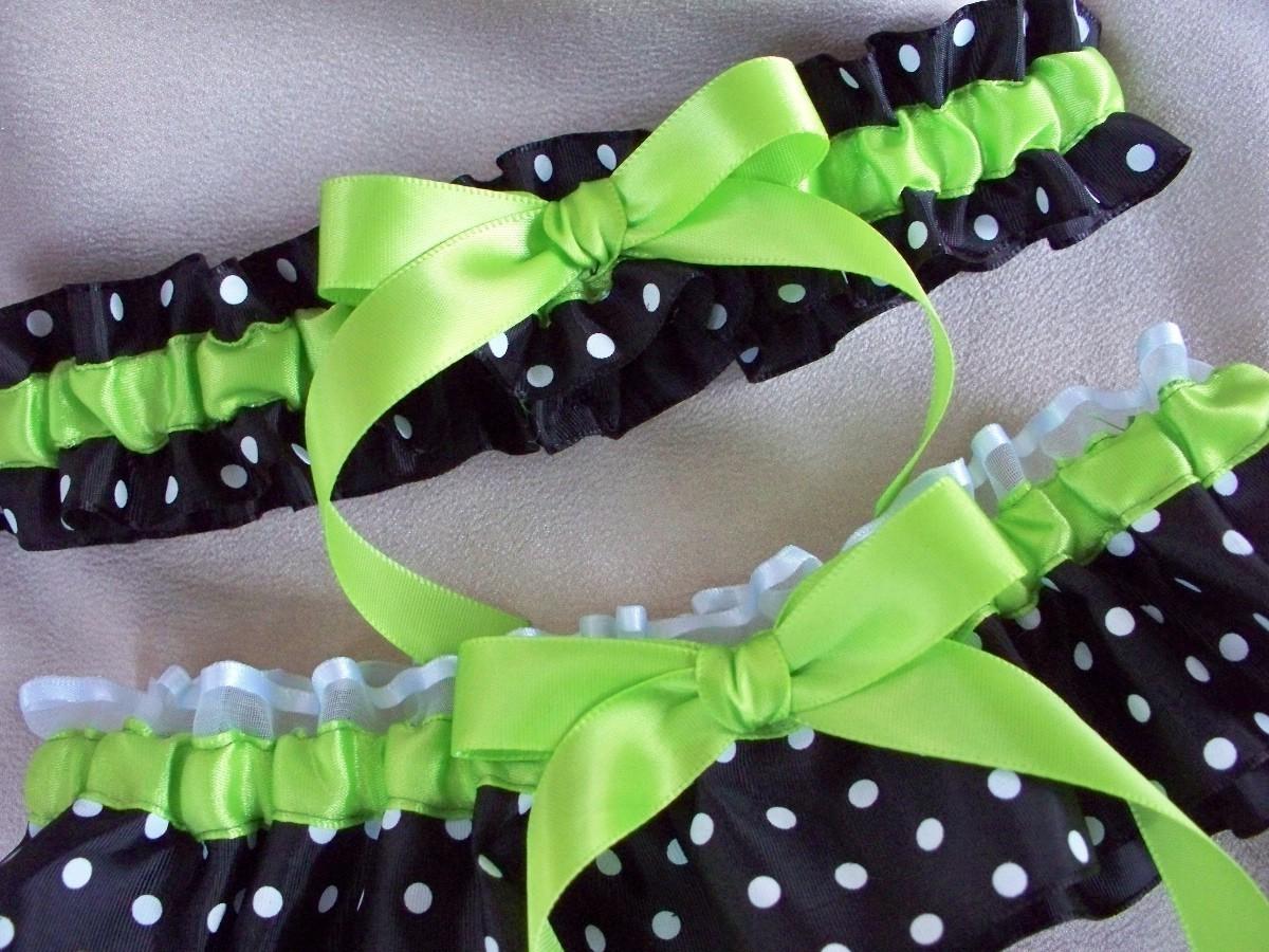 Lime Green Black White Polka