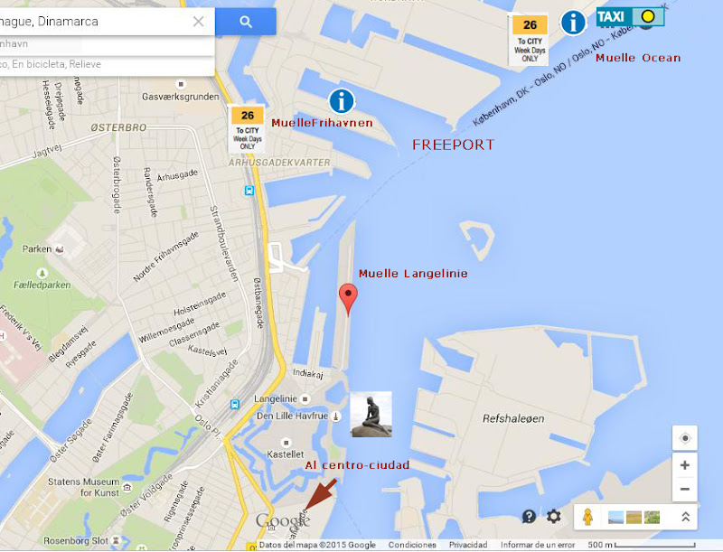 Mapa del puerto de Copenhague. Terminales de cruceros. - Puerto de Copenhague (Dinamarca): Excursiones por libre