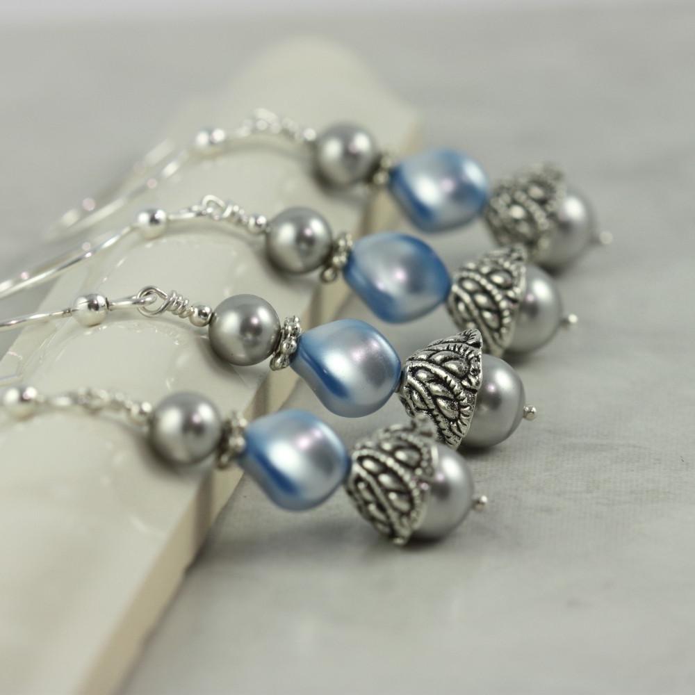 Blue Bridal Earrings Pearl