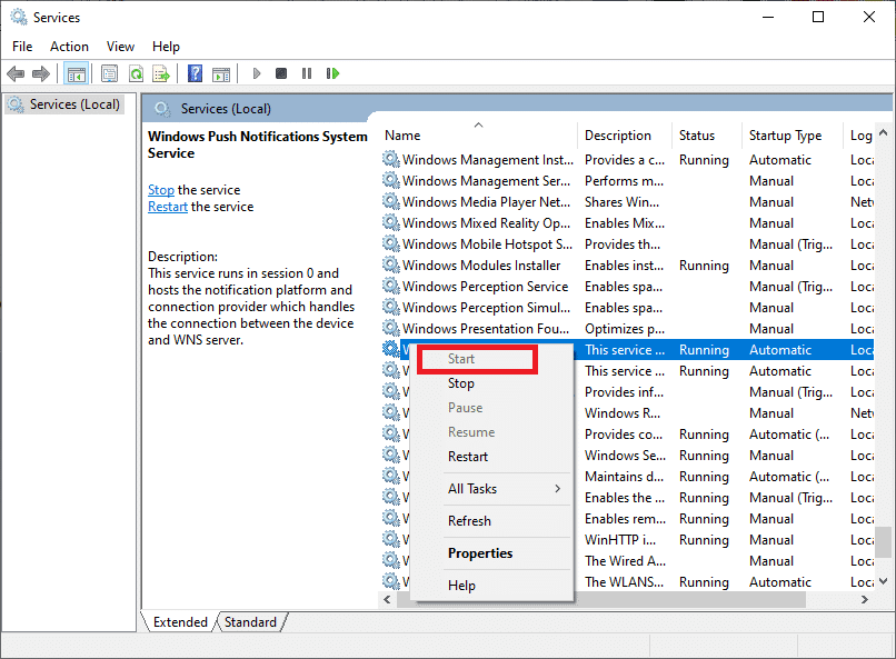 Klik nu met de rechtermuisknop op Windows Update-service en selecteer Start