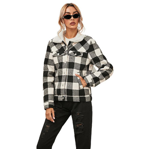Title 6, Womens Plaid Fur Collar Plus Velvet Padded Coa...