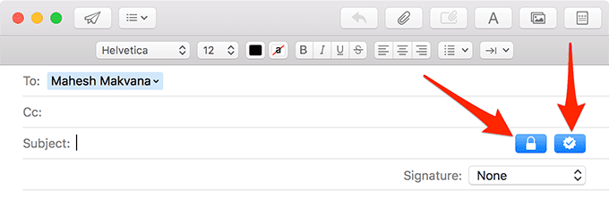 Candado y casilla de verificación azul en la ventana de correo electrónico