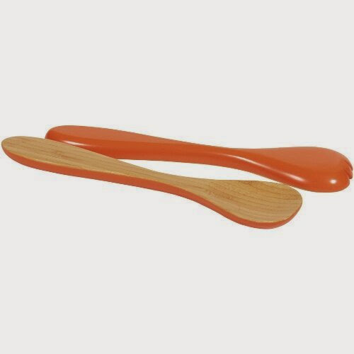  Island Bamboo Hue Orange Salad and Pasta Hand Server Set