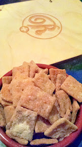 Cheezy Bits- a grown-up version of homemade Cheez-Its... Made with pie dough, cheddar cheese, butter, and dusted with Rogue Creamery blue cheese powder... These beauties are gloriously, insanely addictive.