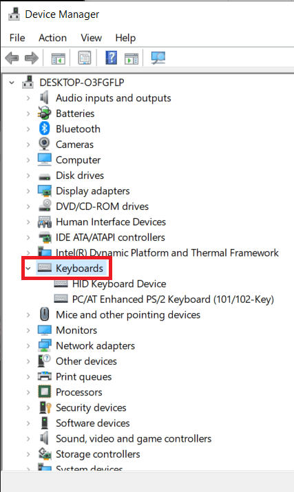 Haga doble clic en Teclados para expandir el mismo