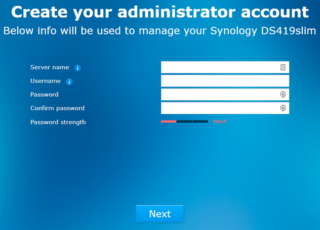 Synology DiskStation DS419slim - การตั้งค่าบัญชีผู้ดูแลระบบ