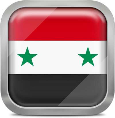 Syria square flag with metallic frame
