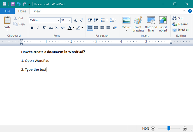 Rédaction de texte dans WordPad