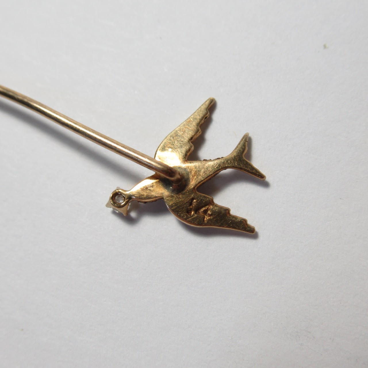 14K Gold, Diamond, and Pearl Stick Pin