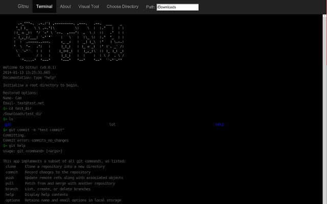 Gitnu - Git interactive terminal not unix chrome extension