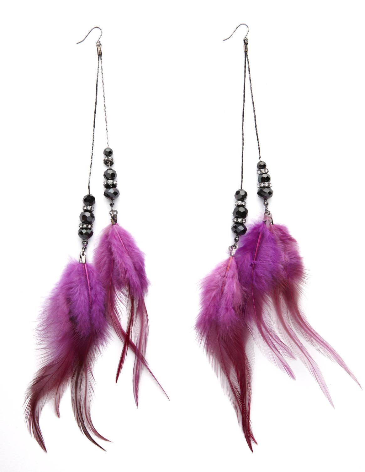 Long Feather-Trim Earrings