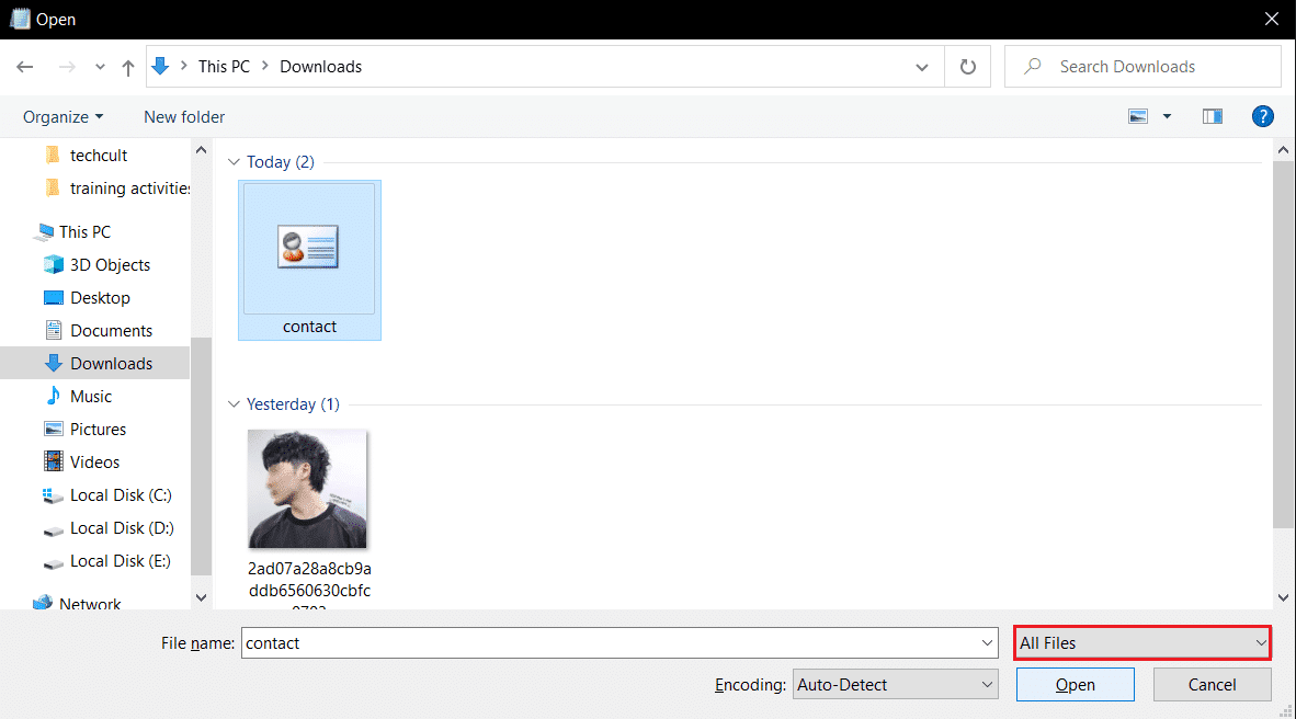 ดูไฟล์ทั้งหมดใน file explorer เพื่อเปิดไฟล์ใน notepad  วิธีแก้ไขไฟล์ VCF บน Windows 10