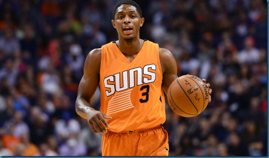 Oct 30, 2015; Phoenix, AZ, USA; Phoenix Suns point guard Brandon Knight (3) dribbles the basketball up the court in the first half of the NBA game against the Portland Trail Blazers at Talking Stick Resort Arena. Mandatory Credit: Jennifer Stewart-USA TODAY Sports
