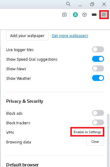 En Configuración, haga clic en Habilitar en la opción Configuración en Privacidad y seguridad.