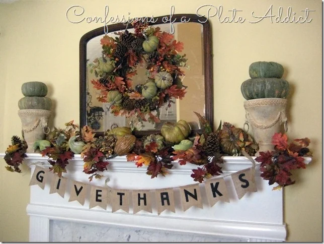 CONFESSIONS OF A PLATE ADDICT Pumpkins & Burlap Thanksgiving Mantel