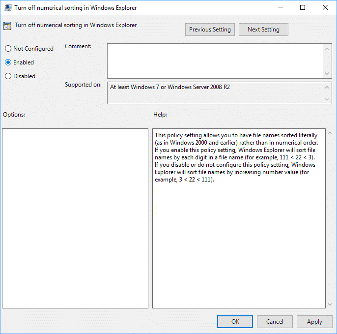 Abilita o disabilita l'ordinamento numerico in Esplora file utilizzando l'Editor criteri di gruppo