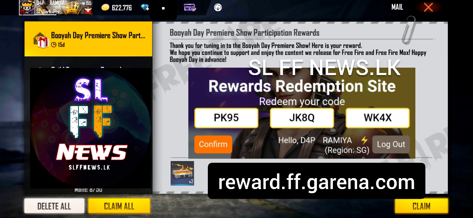 How to use Free Fire redeem codes on official rewards redemption site in  April 2022