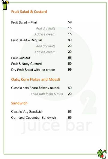 O2 Juice Bar menu 