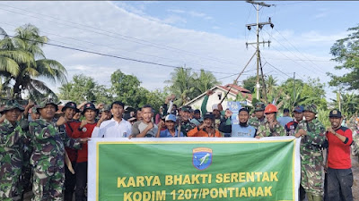 Kodim 1207/Pontianak Bersama Forkompimcam Rasau Jaya Galang Gotong Royong: Karya Bakti TNI untuk Mencegah Banjir dan Demam Berdarah"