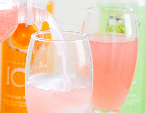 close-up photo of Sparkling ICE being poured in a champagne glass