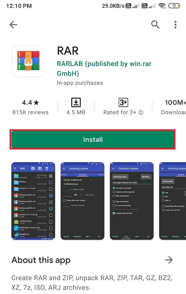 Apri la prima app e fai clic su Installa