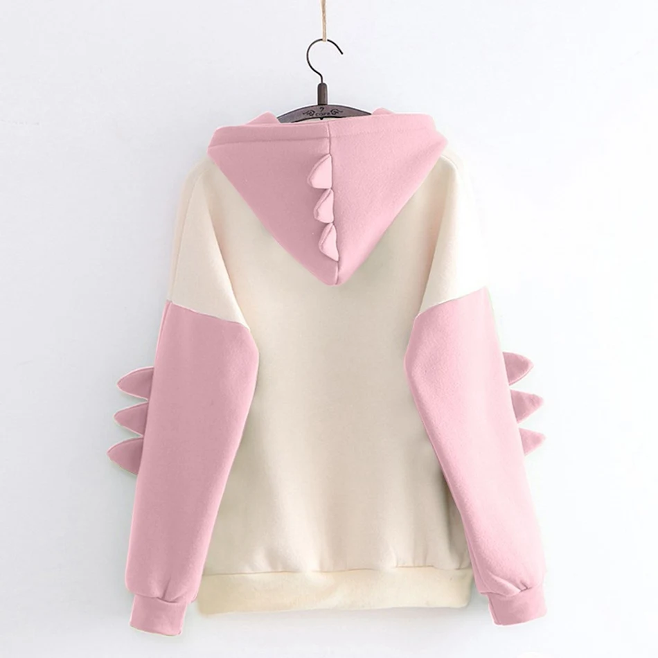 Cartoon dinosaurus contrast kleur universiteitsstijl Koreaans trui. Comfortabele trui voor een trendy, casual en jeugdige look.