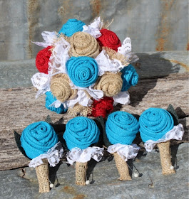 burlap wedding with turquoise and red