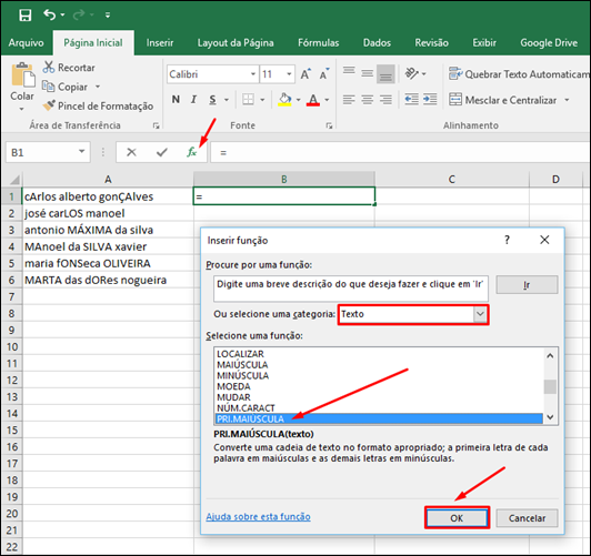 Excel - Como alterar o texto para maiúsculas, minúsculas ou primeira letra em maiúscula - Visual Dicas